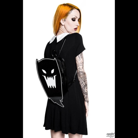 Killstar Spooky Harajuku Boo Ghost Black Vinyl Backpack (Purse/Bag) - Picture 4 of 8